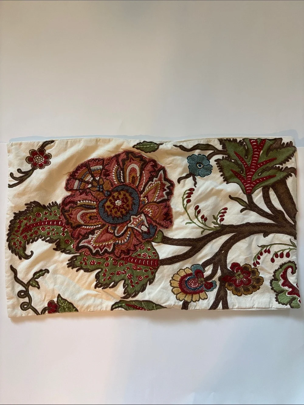 Pottery Barn Riley Crewel Embroidered Lumbar Pillow Cover